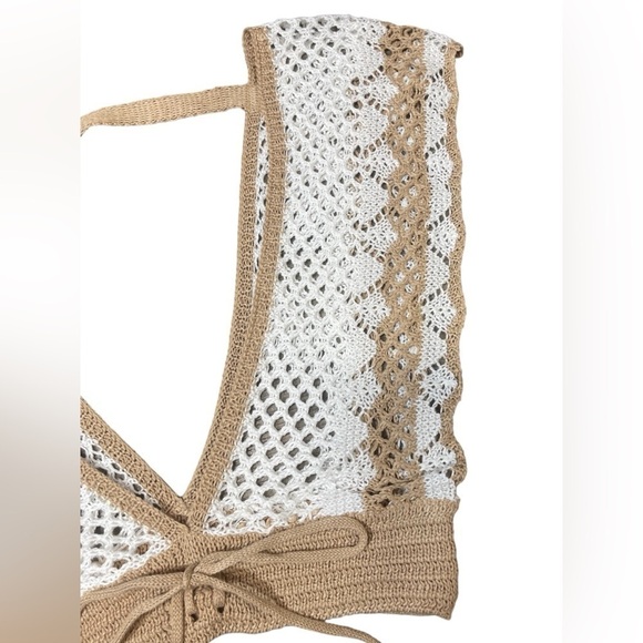 Womens Crochet Sleeveless Crop Top
White & Tan Khaki Size Small Beach Cover up - Picture 6 of 16